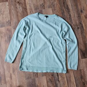 Talbots Women's Sweater Size Small Blue Mint Long Sleeve Wool Blend Side Buttons